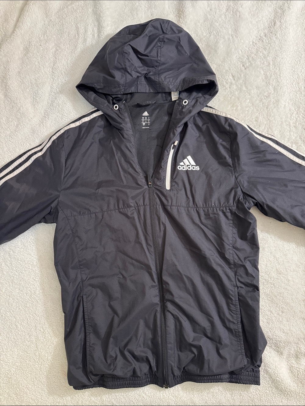 Vintage Adidas Black Hooded Track Jacket with White Accents